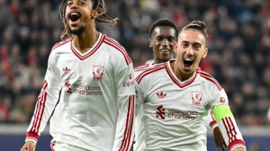 Bradley Barcola scored a fine hat-trick as Liverpool eased past LASK in a Champions League game that had nine goals.