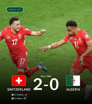 Breel Embolo and Dan Ndoye scored to seal Switzerland's first World Cup knockout stage win since 1938 as they comfortably beat Algeria to book a last-16 place.