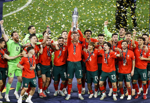 Portugal beat neighbours Spain in a penalty shootout to settle a frantic final in Munich and win their second Nations League trophy.