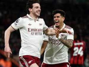 Declan Rice scored twice as Premier League leaders Arsenal came from behind to beat Bournemouth.