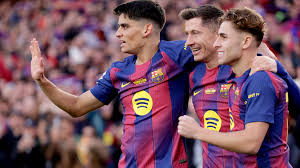 Barcelona moved to the top of La Liga with an emphatic win over 10-man Athletic Club in their first match at the Spotify Camp Nou since May 2023.